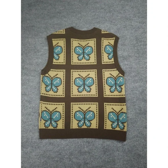 AWAKE NY Sweater Vest Adult Medium Knit Butterfly AOP Unisex Cotton Blend - Picture 4 of 10